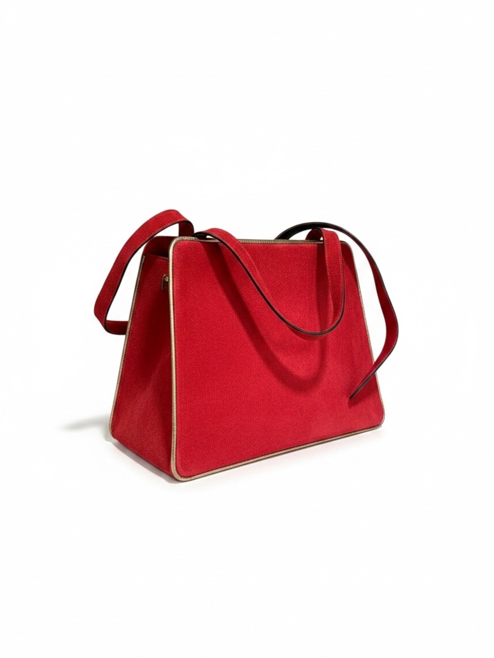 Salvatore Ferragamo Red Suede Leather crossbody Bag Gold Trim Italy Vintage
